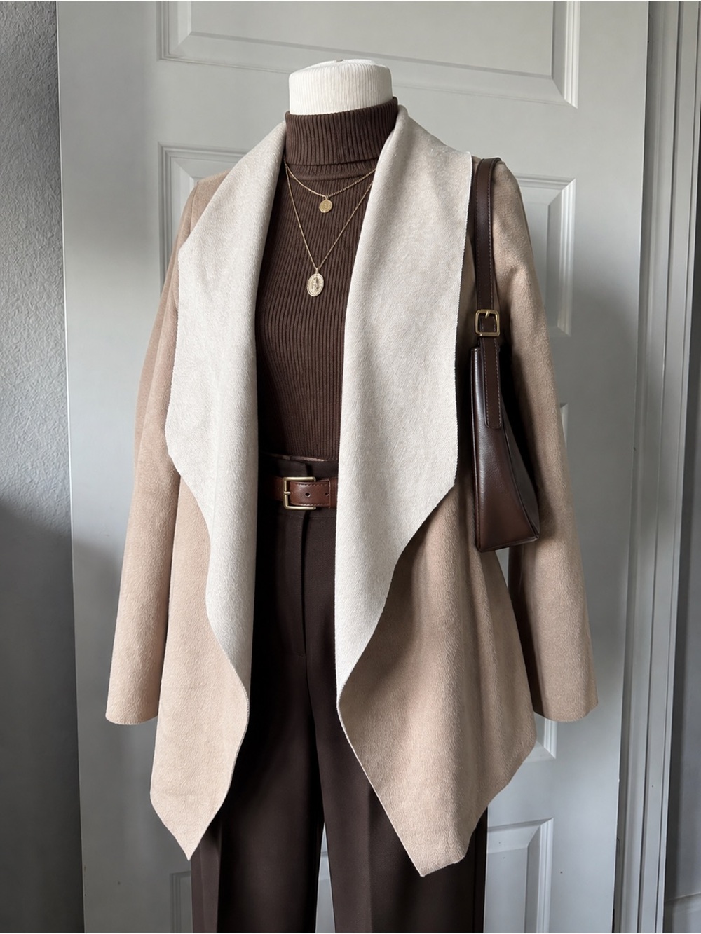 Dictionary Women’s M Beige Cream Waterfall Open Front Cardigan Jacket Draped